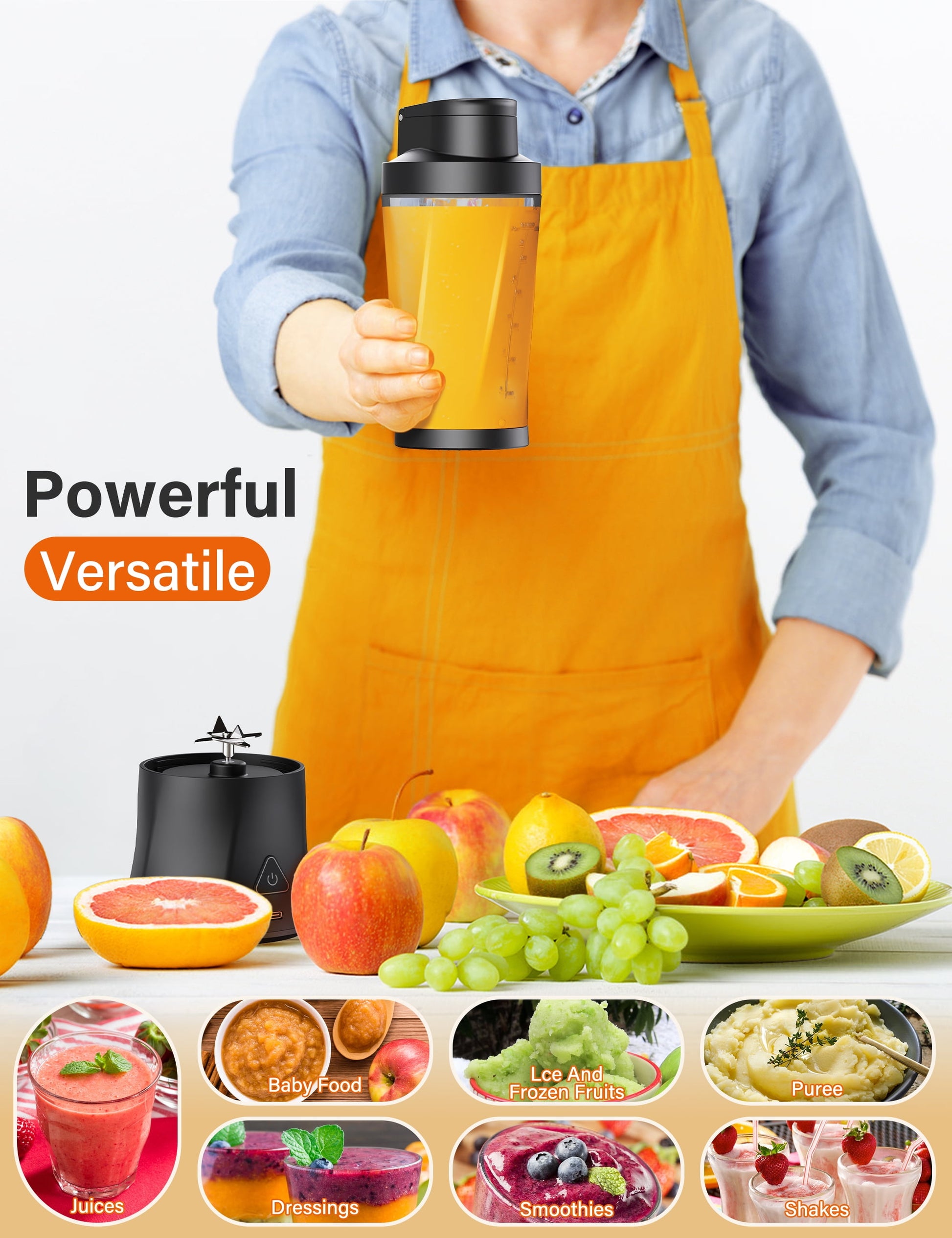 Fit Compact Personal Blender, 24 Oz Portable Blender for Smoothies, Shakes, Cordless Powerful Blending, with Leakproof-Lid