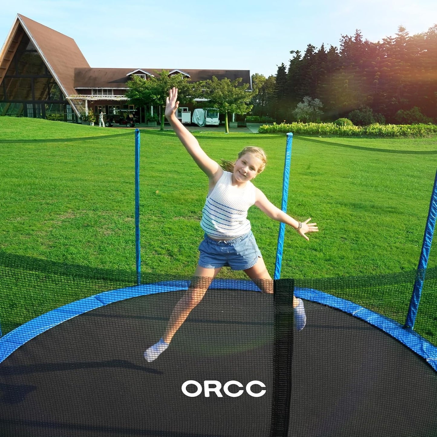 14FT 12FT 10FT 8FT Trampoline for Kids and Adults, 450 LBS Weight Capacity, with Safety Enclosure Net, Ladder, Heavy-Duty Galvanized Steel Frame, Outdoor Backyard Jumping Toy