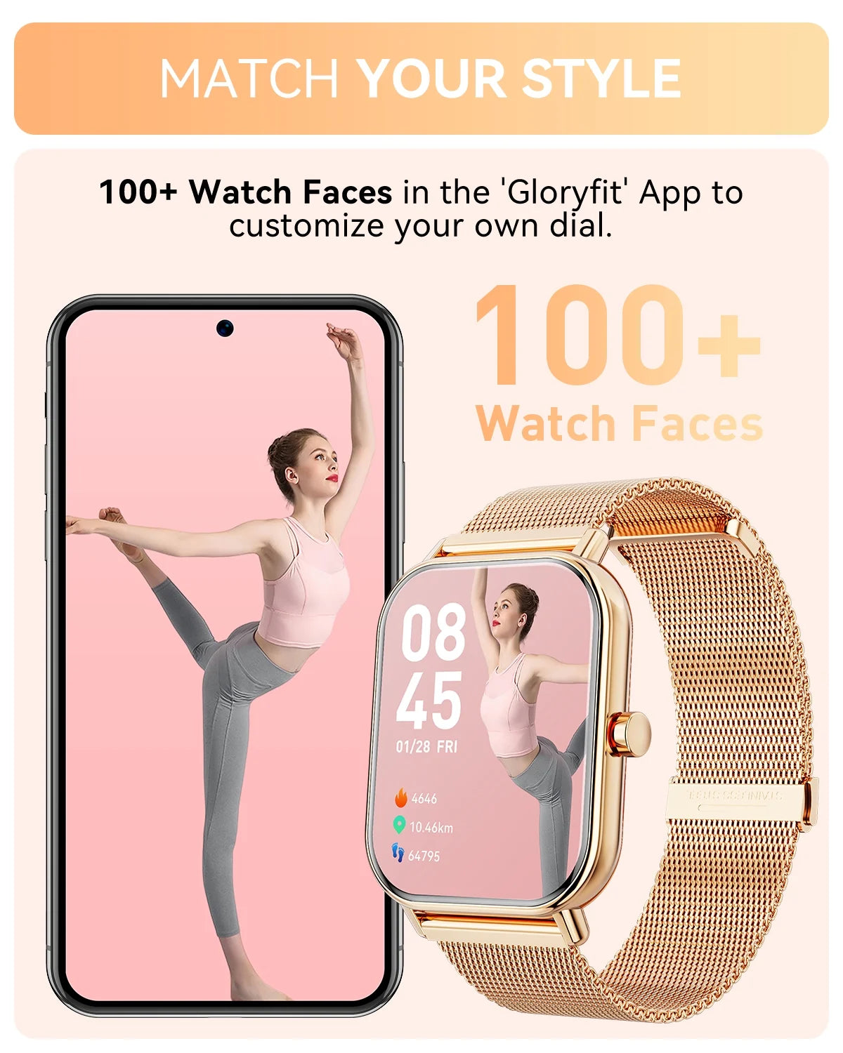 Smart Watch Fits for Android and Iphone, IP68 Waterproof, Suitable for Women Men 100+Sports Modes 1.85 Inch Fitness Tracker, with Answer/Make Calls/Message Reminder, （Two Watch Straps）