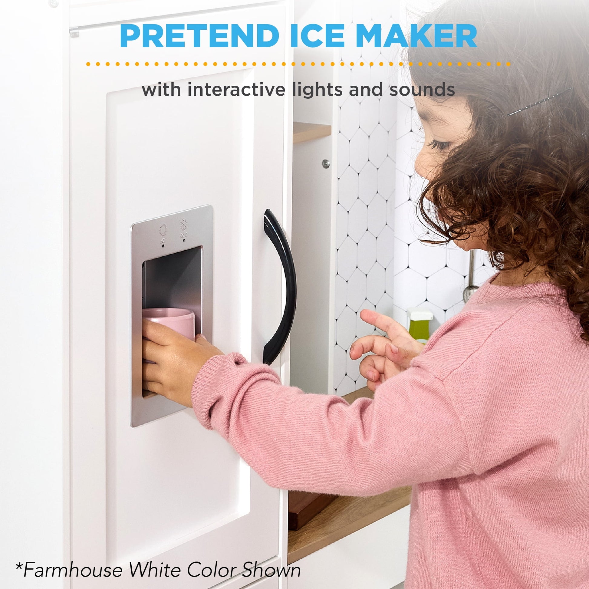 Pretend Play Corner Kitchen, Interactive Wooden Kids Set W/ Lights & Sounds - White