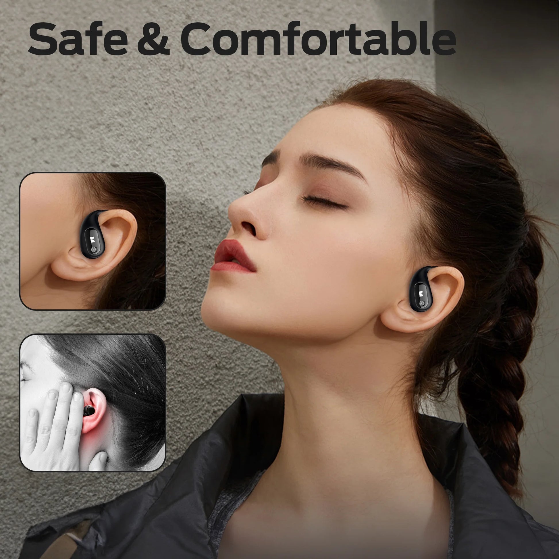Open Ear Headphones, Bluetooth 5.4 Earphones Stereo Sound, Wireless Headphones 30 Hours Playback, Type-C Charging, Clear Calls, Waterproof Open Ear Earbuds,Black