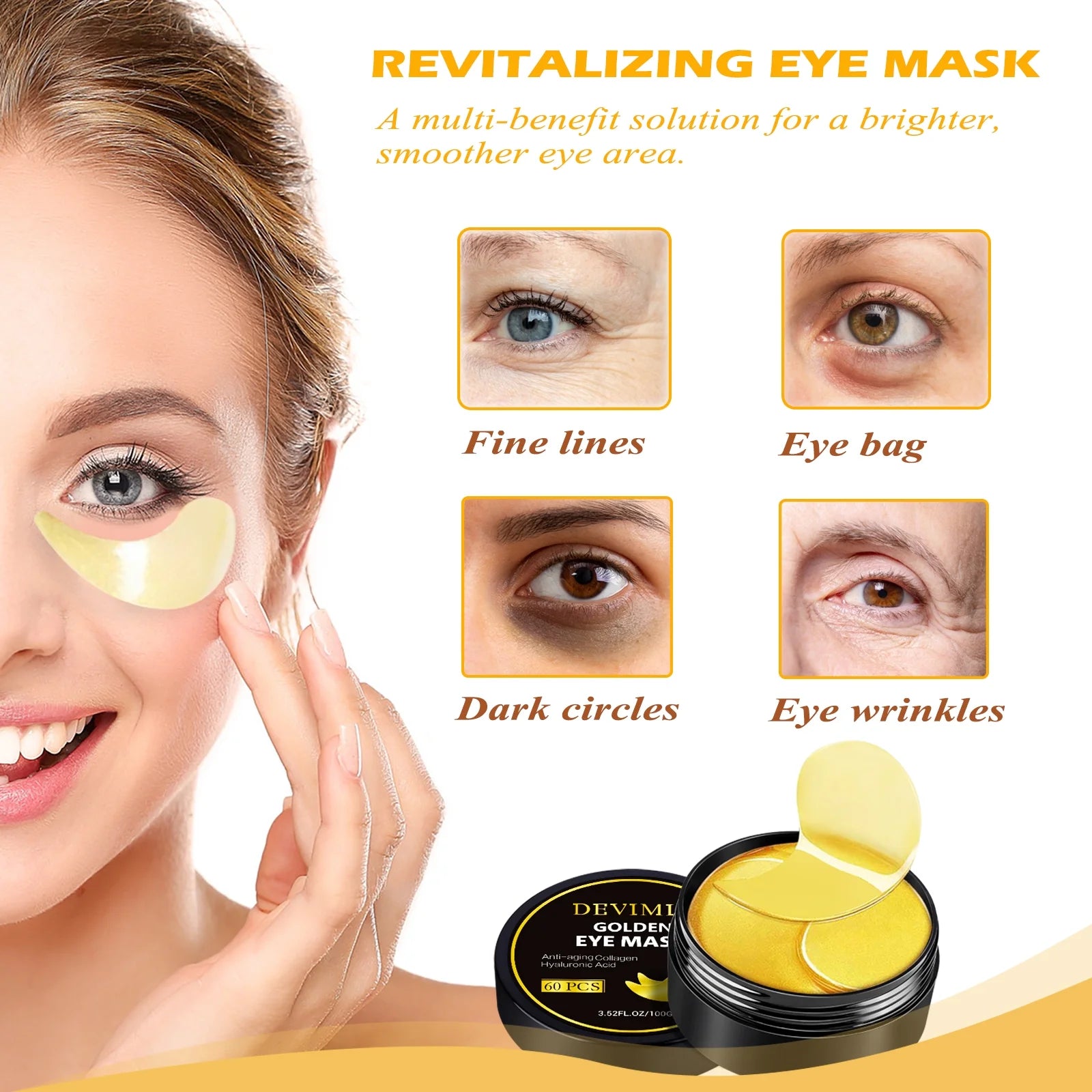 Golden Eye Mask, 30 Pairs under Eye Masks for Dark Circles and Puffiness, under Eye Patches for Puffy Eyes and Eye Bags, Gel Eye Mask Eye Pads for Face Skin Care