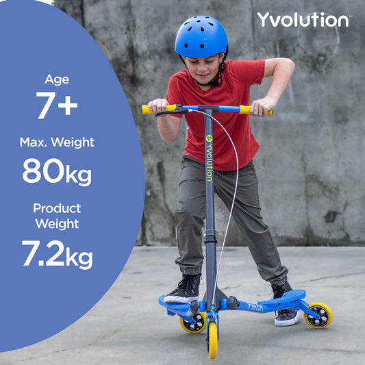 Fliker Air A3 3 Wheels Kids Drift Wiggle Scooter for Boys and Girls Ages 7+ Years (Blue)