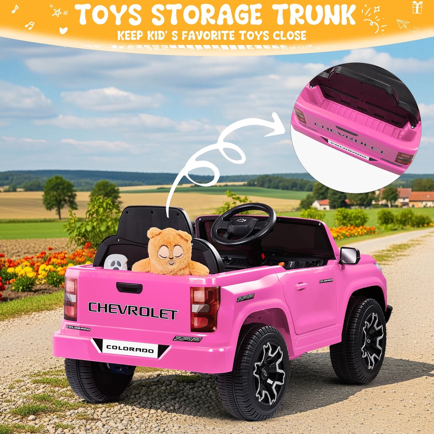 12V Licensed Chevrolet Colorado Electric Ride on Car Toy for Toddler Kid W/ Remote Control, LED Lights, Pink