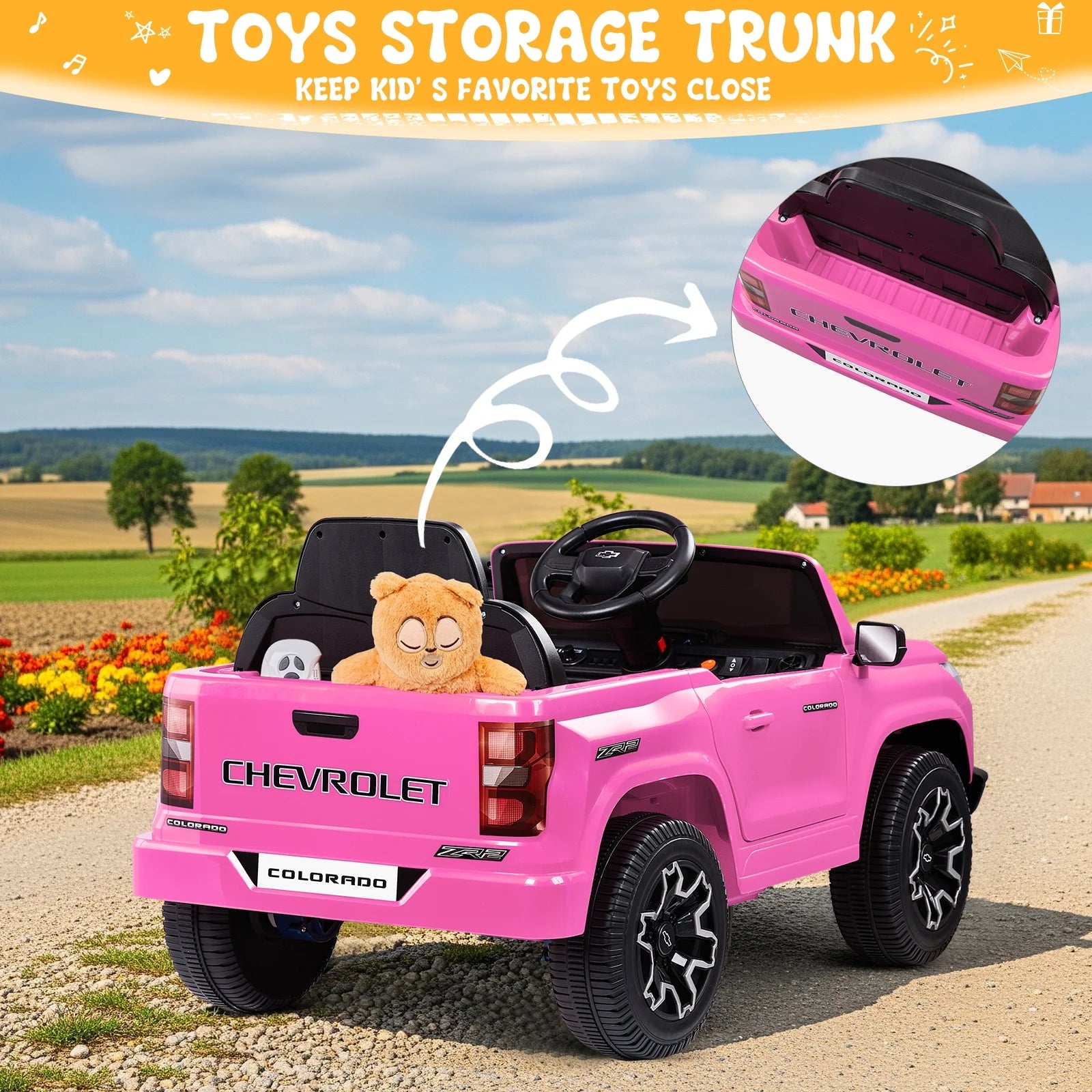 12V Licensed Chevrolet Colorado Electric Ride on Car Toy for Toddler Kid W/ Remote Control, LED Lights, Pink
