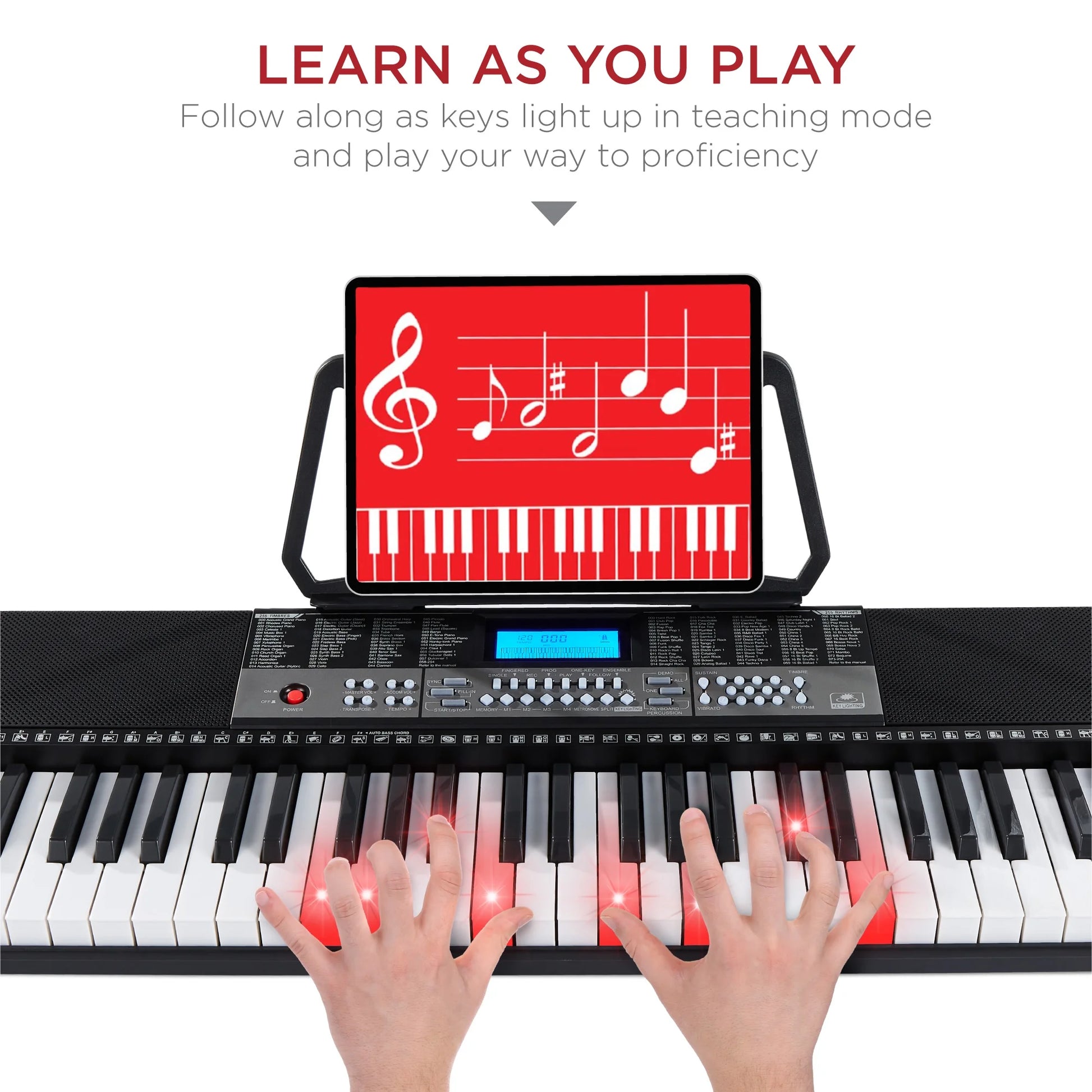 54-Key Beginners Electronic Keyboard Piano Set W/ LCD Screen, Lighted Keys, 3-Teaching Modes