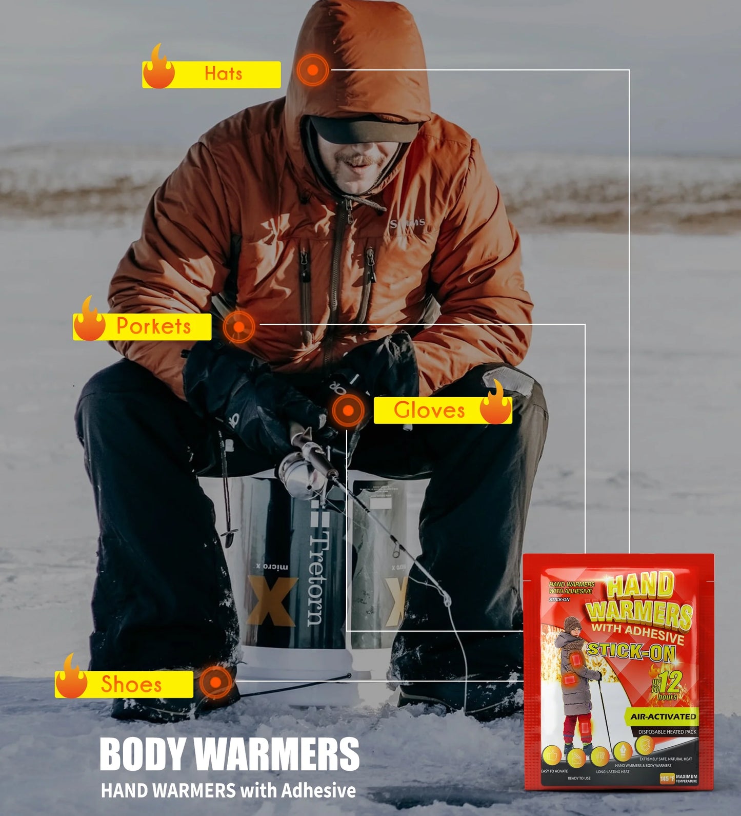 Body Warmer Hand Warmers with Adhesive Backing, Disposable 85Pcs, Long Last Safe Heated 12H