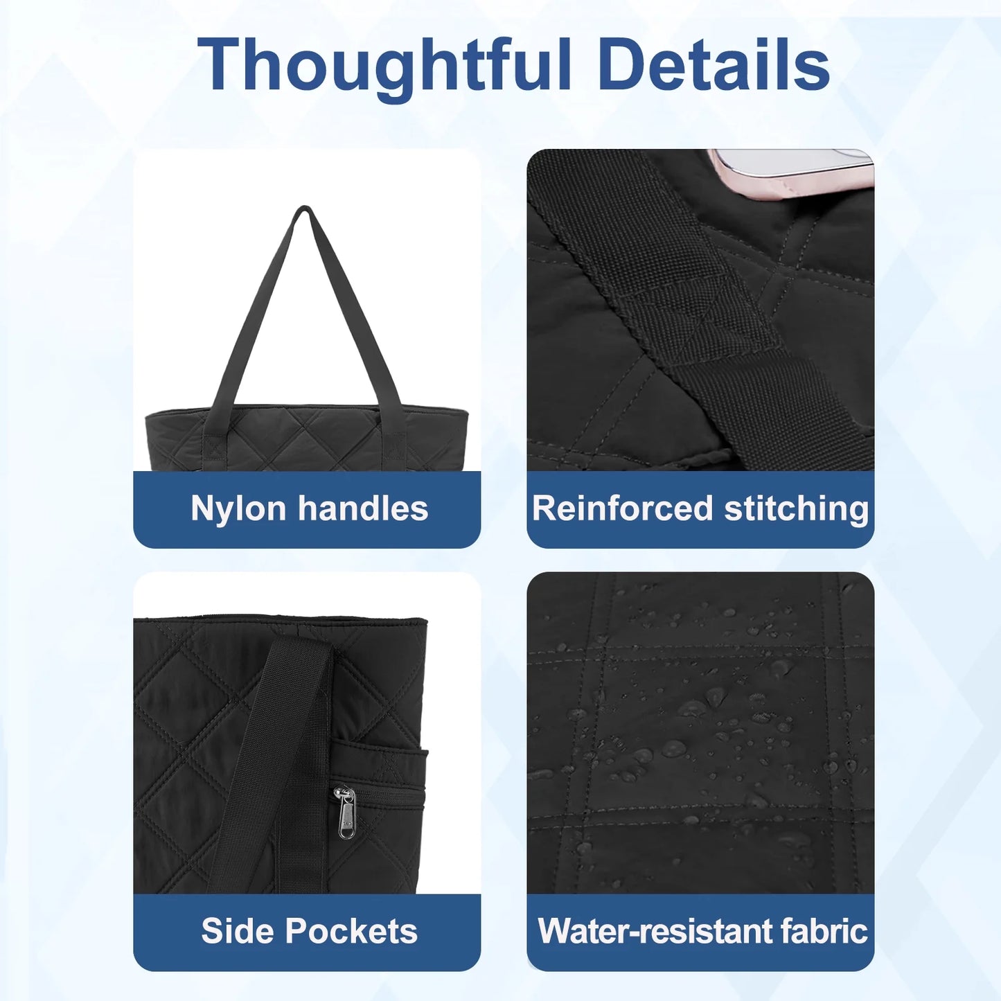 Tote Bag for Women Travel Bags Quilted Carry on Shoulder Bag for Travel Gym Weekend, Black