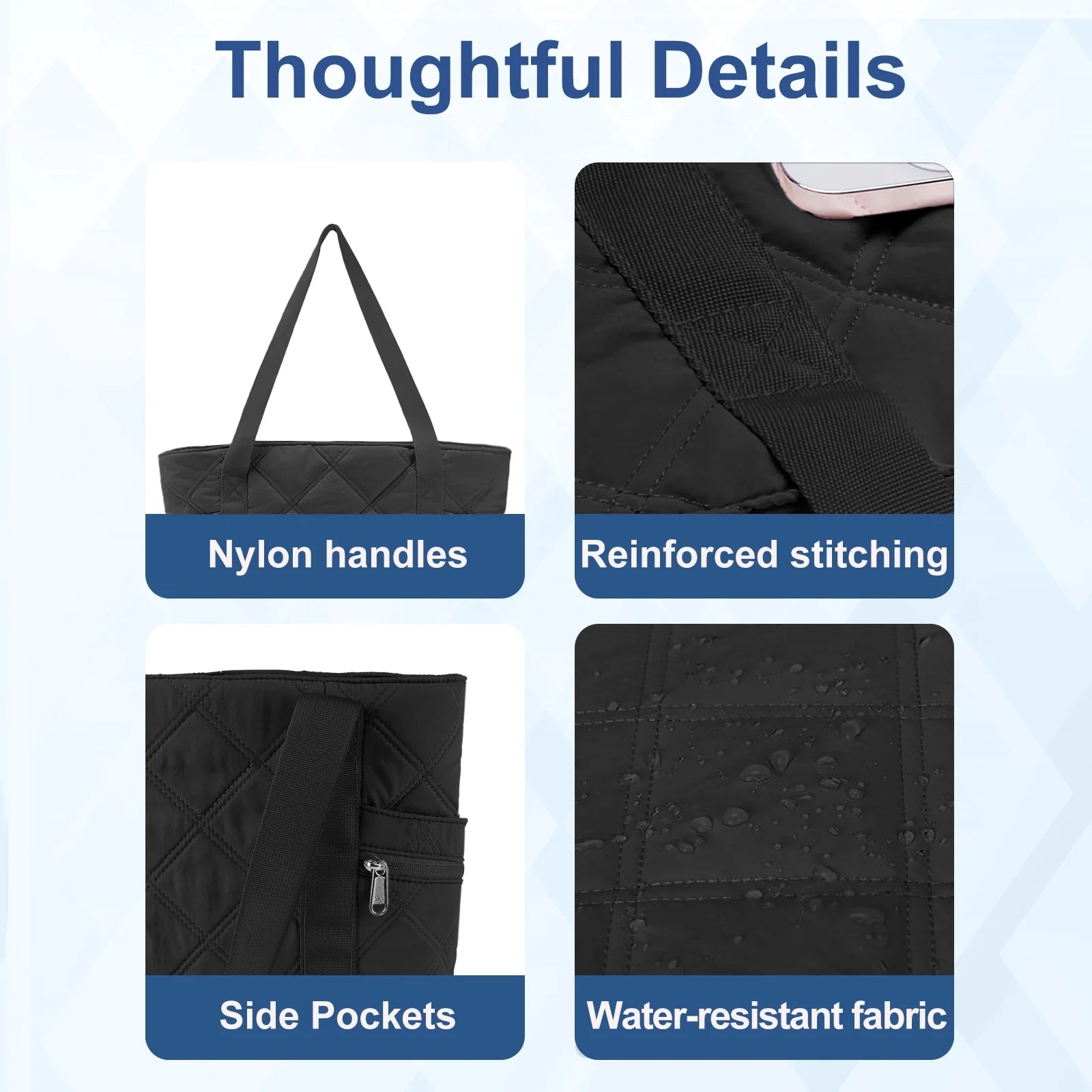 Tote Bag for Women Travel Bags Quilted Carry on Shoulder Bag for Travel Gym Weekend, Black
