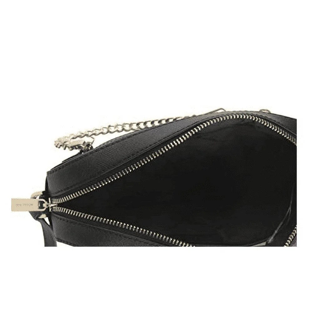 Women'S Adult Two inside Pockets Leather East West Chain Crossbody Bag, Black/Large