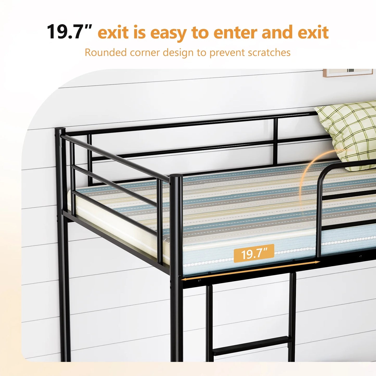 Twin over Twin Steel Bunk Beds Frame, 78" X 42" X 65" with Ladder Bedroom Dorm Room for Kids Adult Children