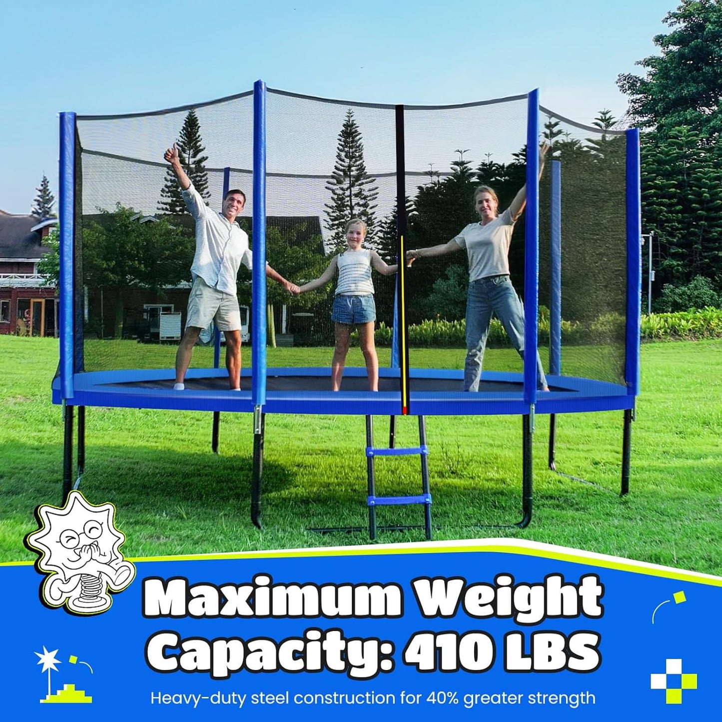 14FT 12FT 10FT 8FT Trampoline for Kids and Adults, 450 LBS Weight Capacity, with Safety Enclosure Net, Ladder, Heavy-Duty Galvanized Steel Frame, Outdoor Backyard Jumping Toy