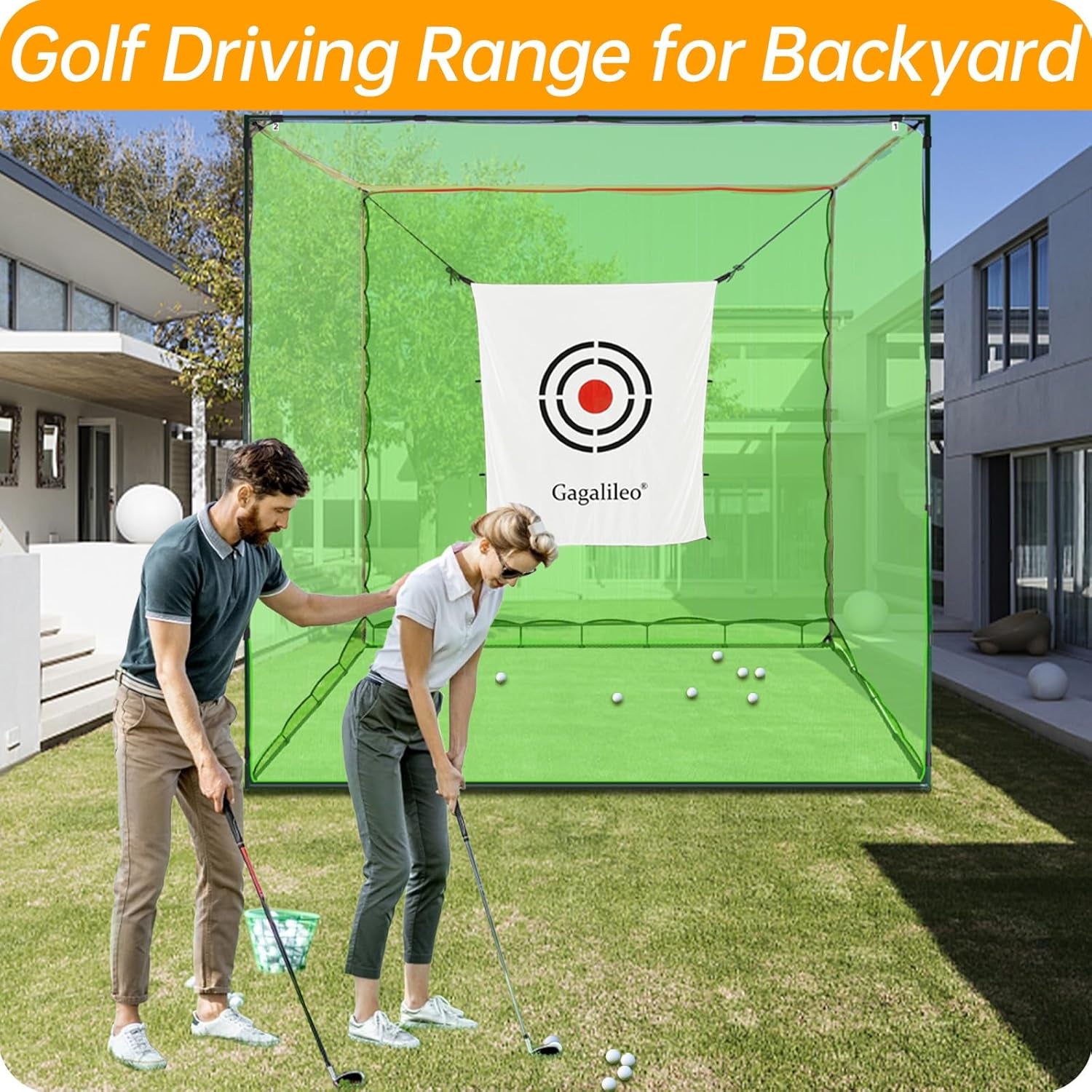 Golf Cage Net with Steel Frame and Target: 10X10X10FT Heavy Duty Practice Net for Backyard Driving & Indoor Driving Range Outdoor Training