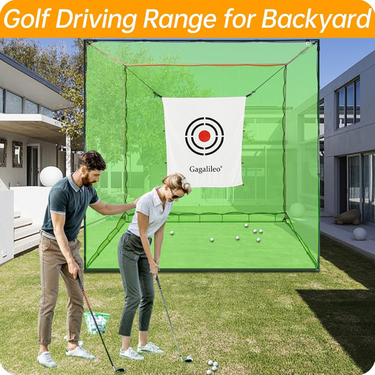 Golf Cage Net with Steel Frame and Target: 10X10X10FT Heavy Duty Practice Net for Backyard Driving & Indoor Driving Range Outdoor Training