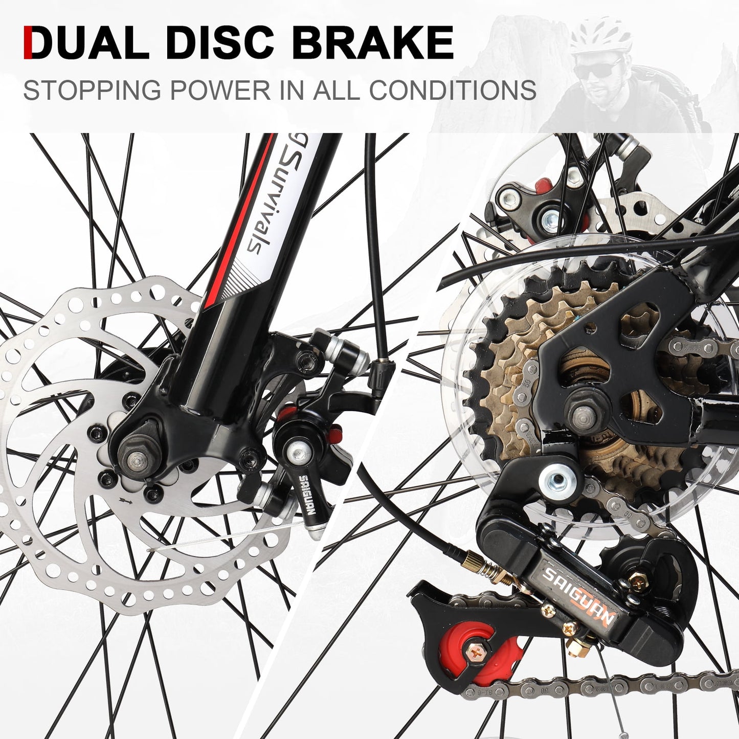 26" Lightweight Explorer Mountain Bike, 21-Speed for Men and Women Disc Brakes & Suspension, Red/Black