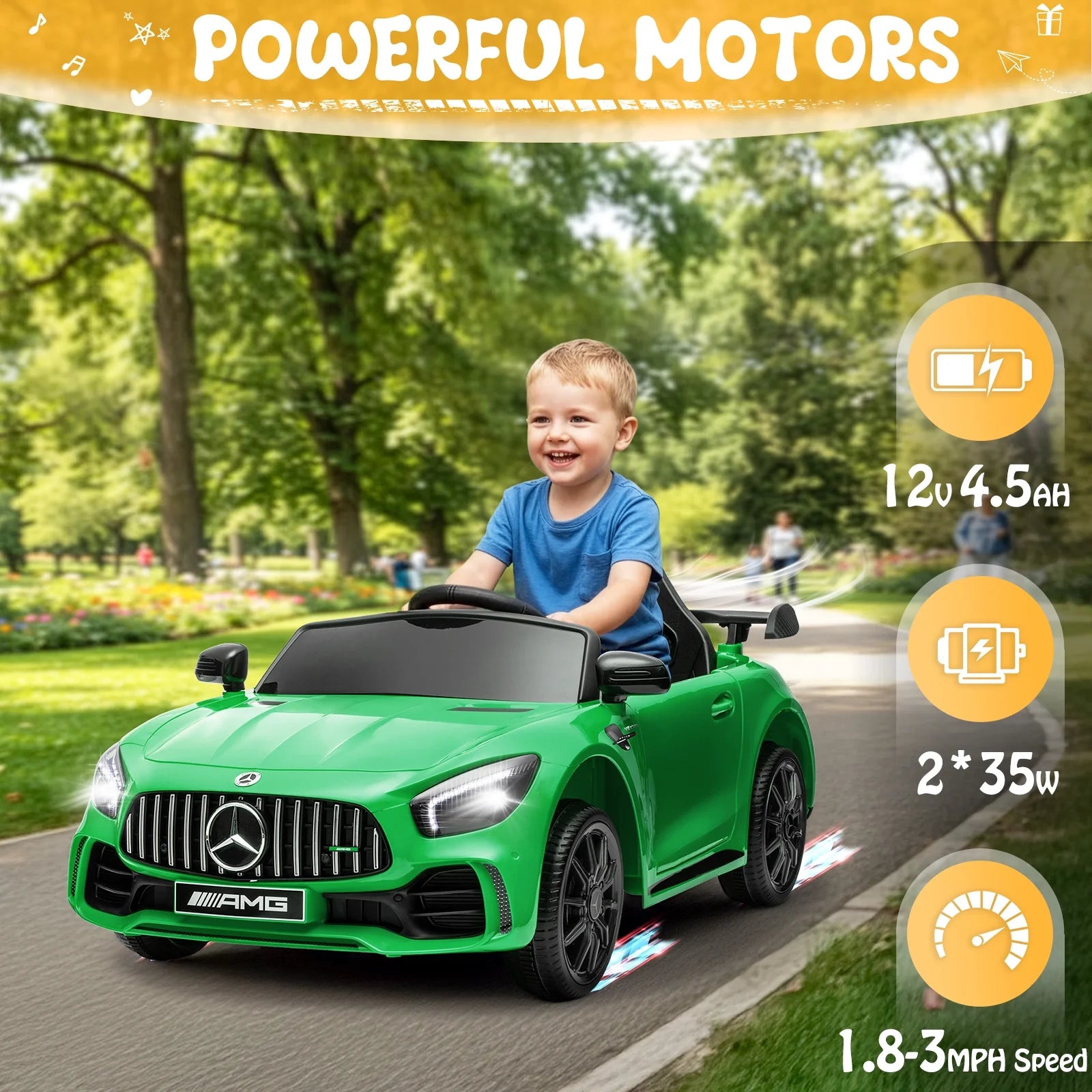 12V Licensed Mercedes-Benz Electric Ride on Cars Toys for Kids, Power Wheels with Parent Remote Control, Green