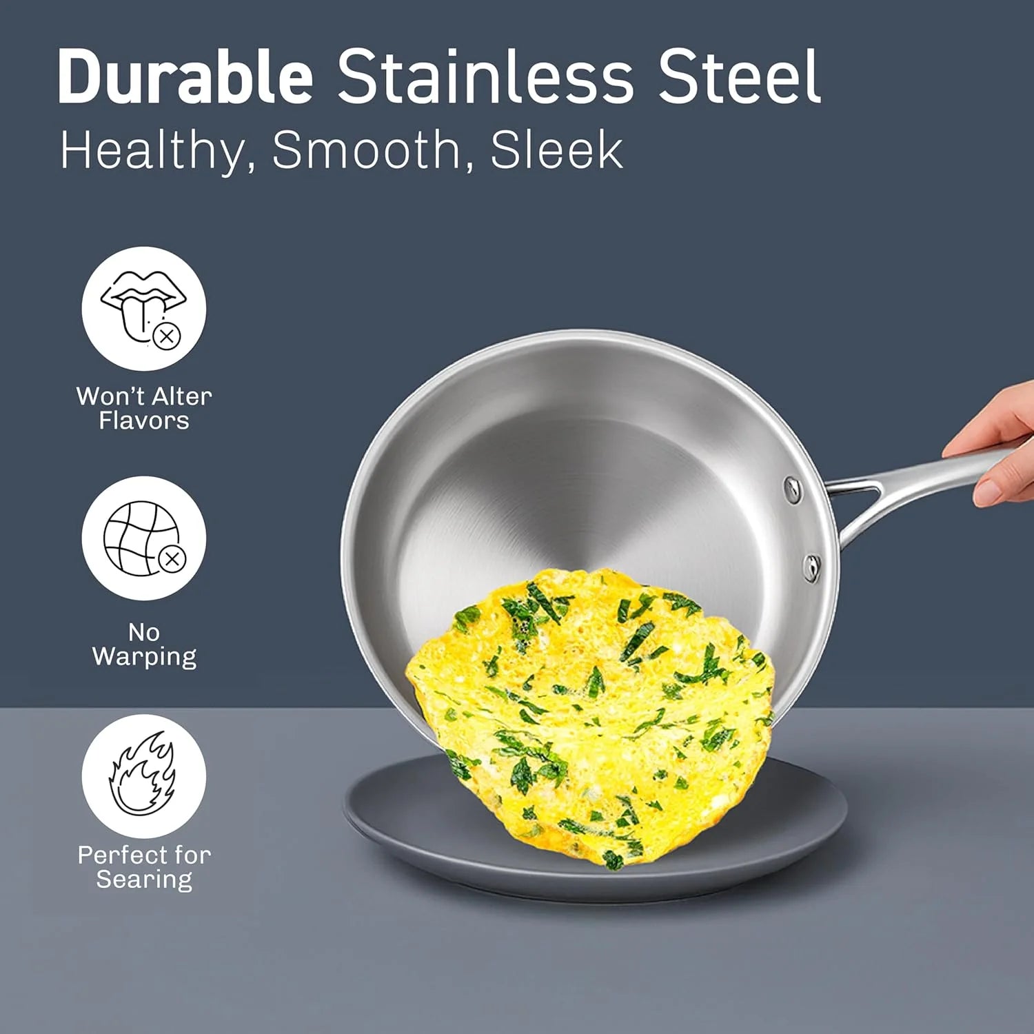 10 Pcs Stainless Steel Cookware Set, Pots and Pans Set Non Stick with Induction Cookware, Made without Forever Chemicals, Metal Utensil Safe, Oven and Dishwasher Safe