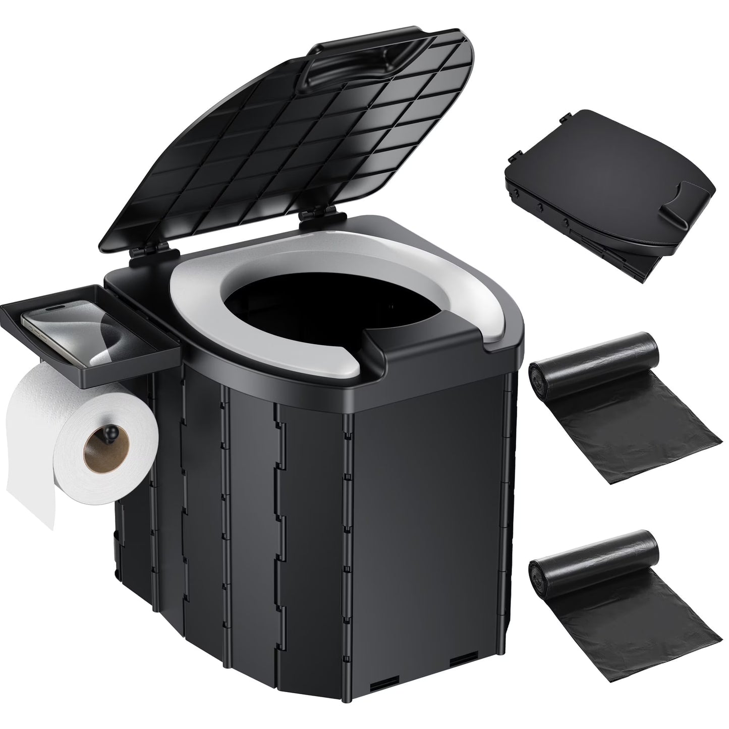 Portable Toilet with Pu Cushion Soft Pad Tissue Holder Folding Outdoor Toilet Suitable for Camping, Beach, Hiking, and Car Use