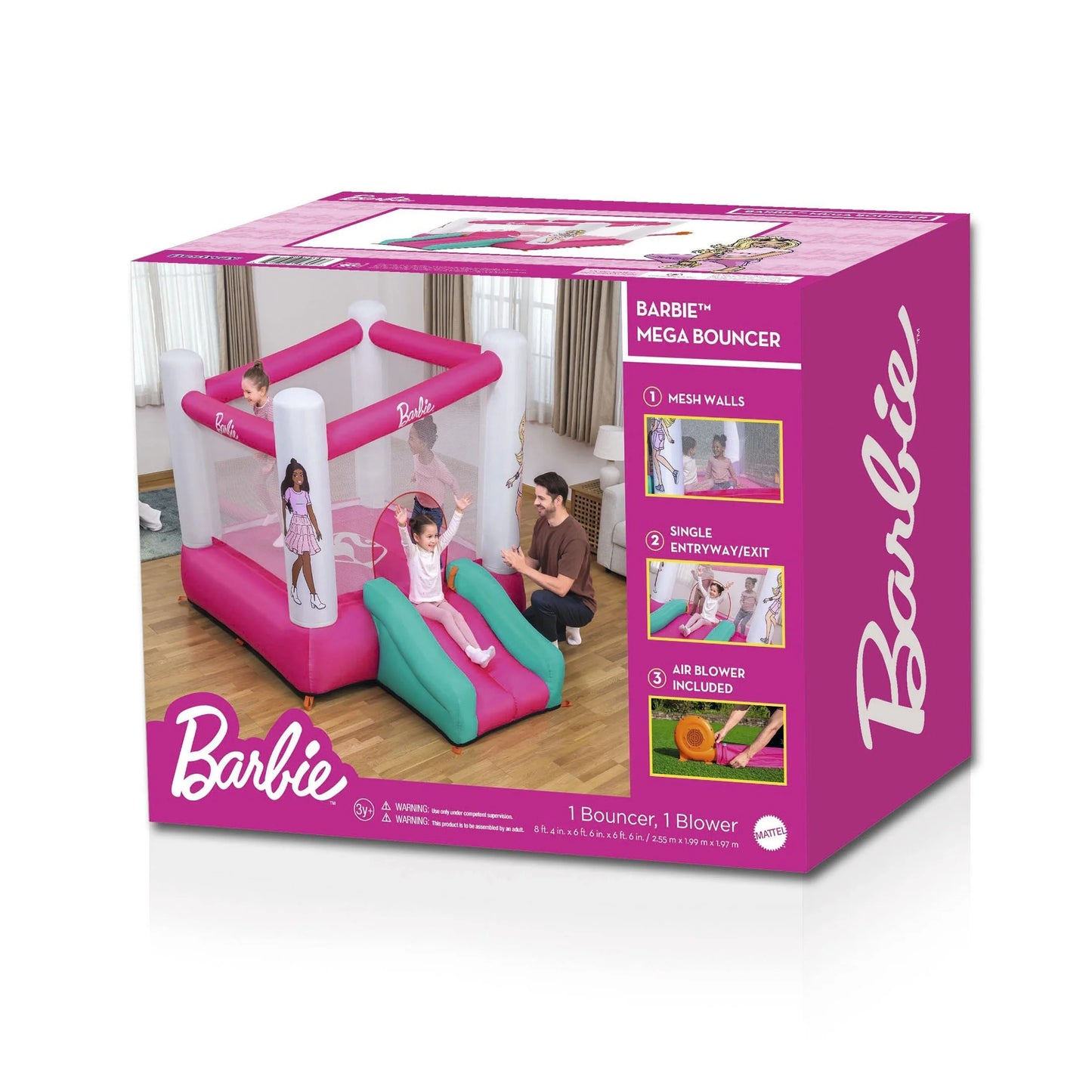 Bounce House with Extra-Wide Slide, Mesh Walls and Blower, Indoor/Outdoor, Ages 3+