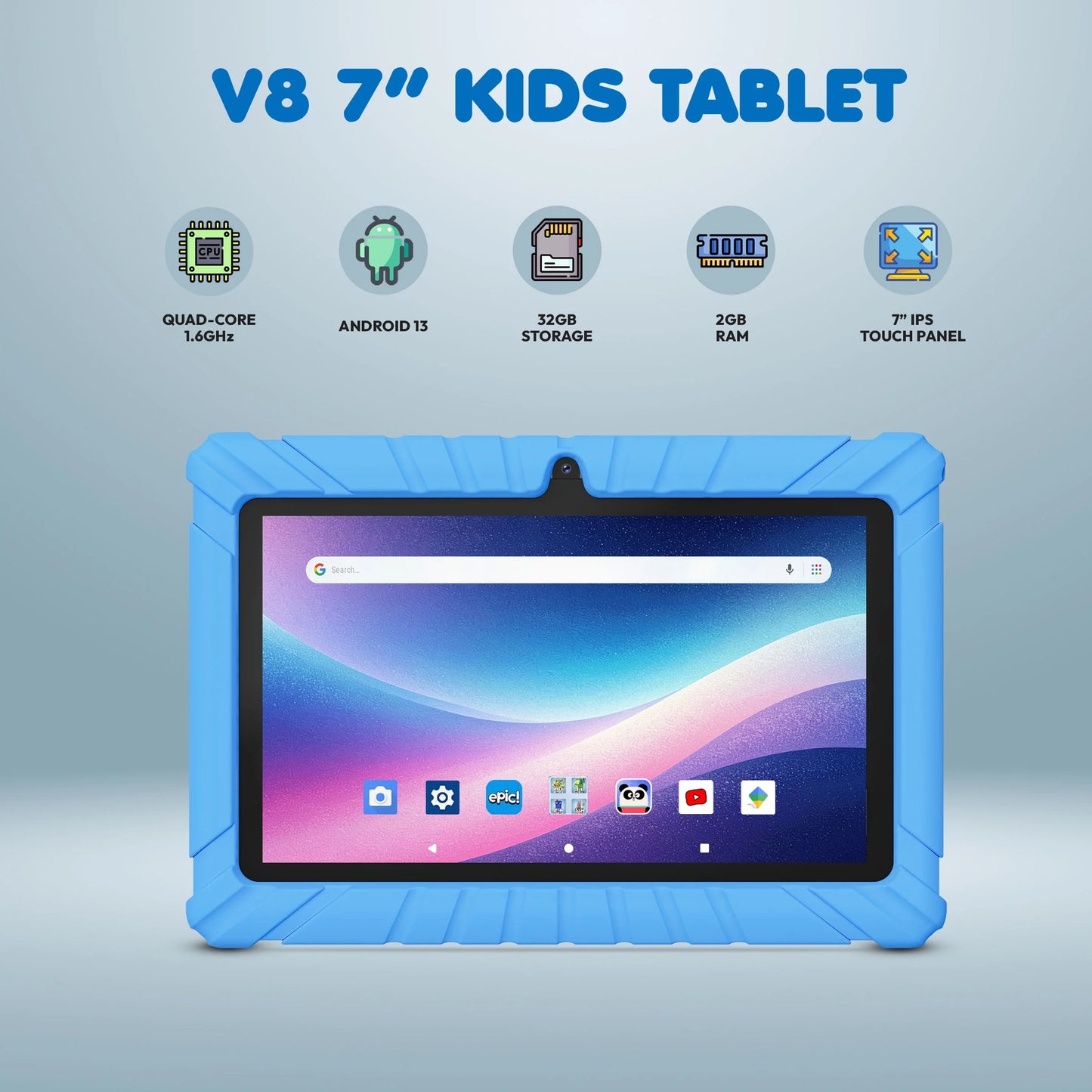 7" Kids Tablet 2025 Model with Epic! & Lingokids, Educational Android Tablet for Kids 3-12, 32GB, Parental Controls, Kid-Proof Case – Blue