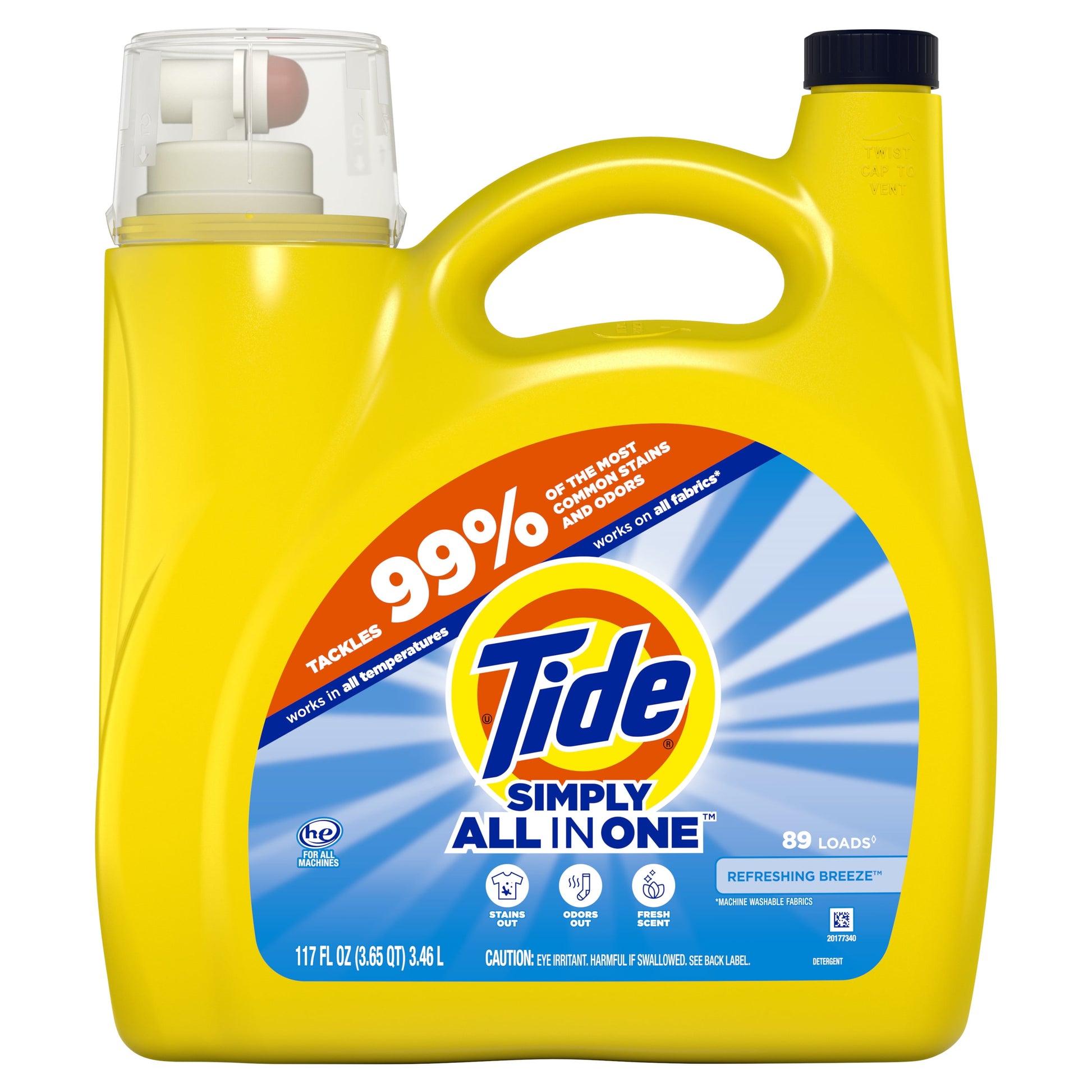 Simply Laundry Detergent Liquid All-In-One, Refreshing Breeze Scent, 117 Fl Oz, 89 Loads