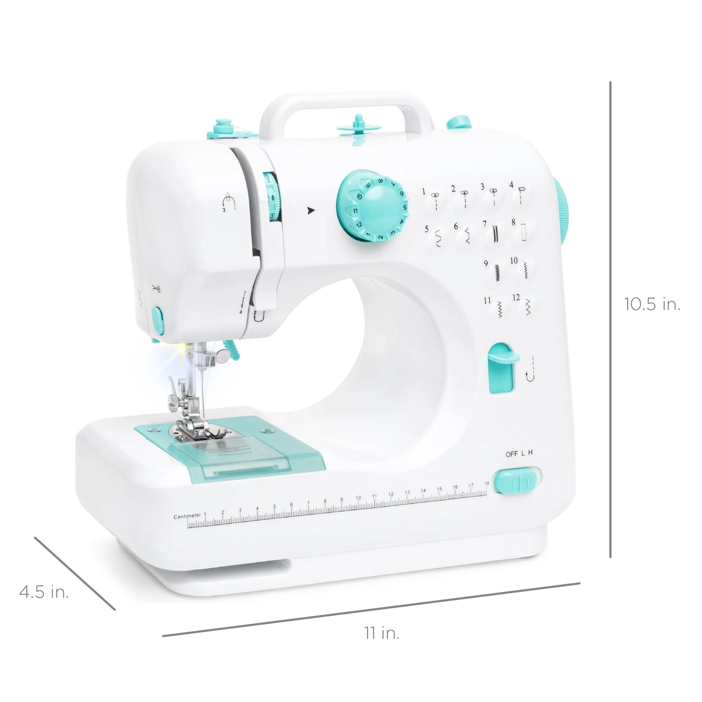 6V Portable Sewing Machine, 42-Piece Beginners Kit W/ 12 Stitch Patterns - Teal/White