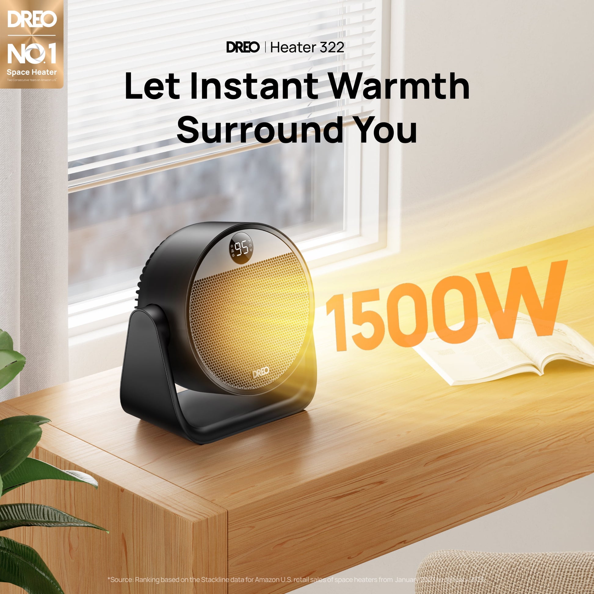 Heater, Space Heater with 60° Adjustable Tilt, 1500W Electric Heaters for inside with Thermostat, 8 Safety Protections, 12H Timer, 3 Modes, Remote, Portable Heater for Home, Office
