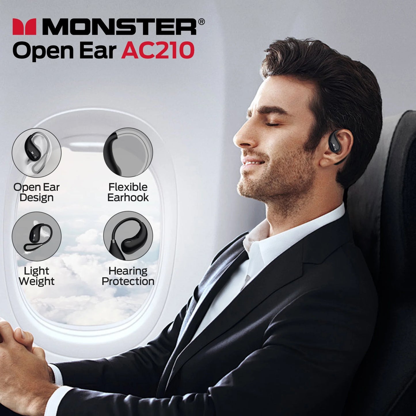 Open Ear Headphones, Bluetooth 5.4 Earphones Stereo Sound, Wireless Headphones 30 Hours Playback, Type-C Charging, Clear Calls, Waterproof Open Ear Earbuds,Black