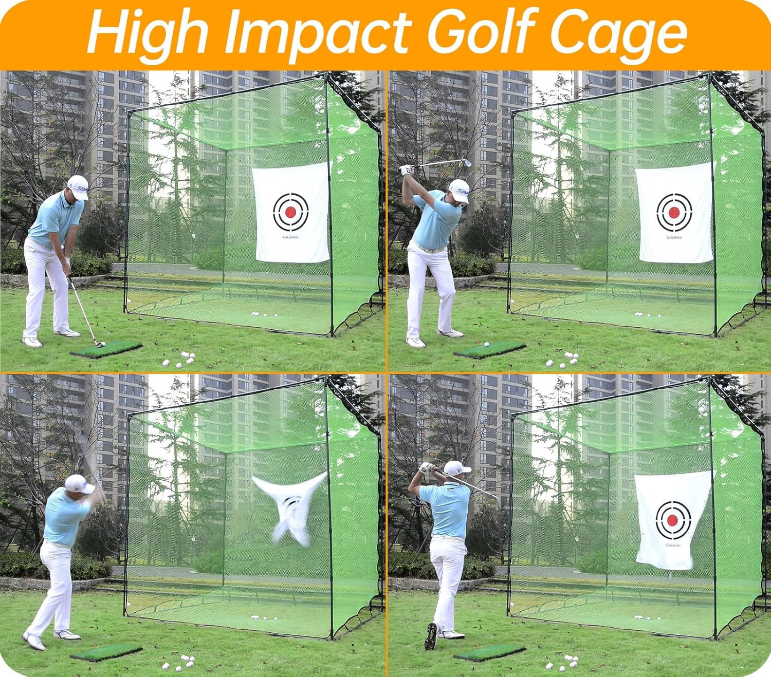 Golf Cage Net with Steel Frame and Target: 10X10X10FT Heavy Duty Practice Net for Backyard Driving & Indoor Driving Range Outdoor Training