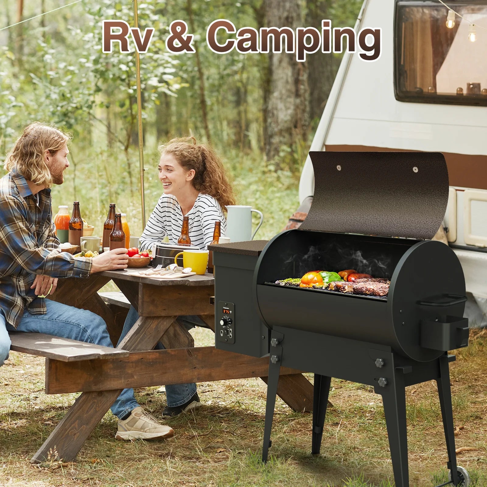 456 SQ.IN. Wood Pellet Grill & Smoker with Automatic Temperature Control, Foldable Legs for Easy Storage and Transport, Multifunctional BBQ Grill for Outdoor Cooking