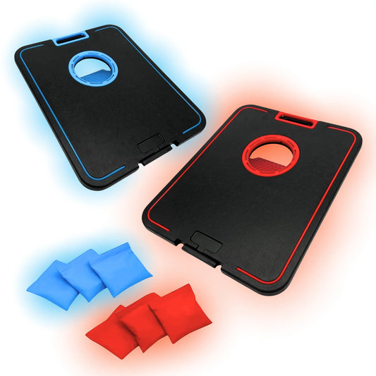 LED Cornhole Board Set - Light up Bean Bag Toss with 6 Bags, by