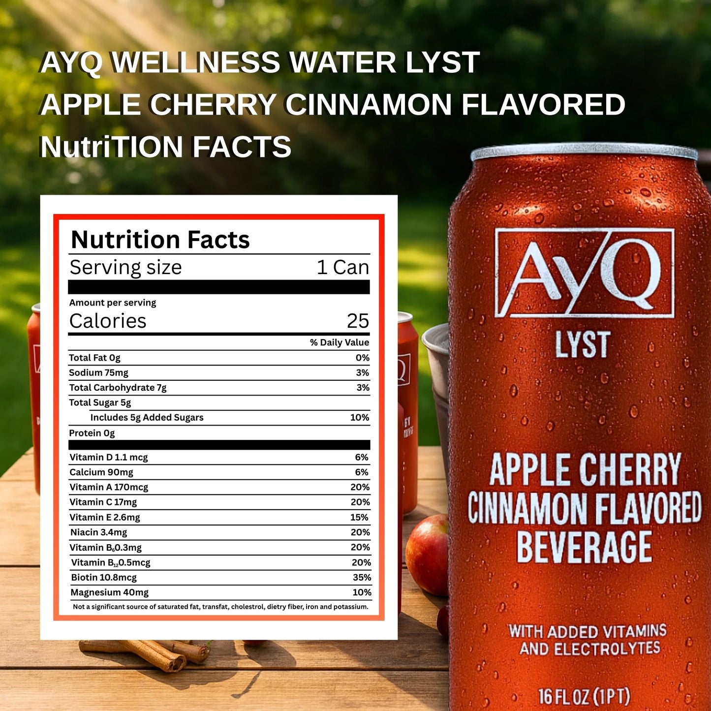 Apple Cherry Cinnamon Drink, Flavoured Fruit Beverage for Hydration, Added Vitamins with BCAA, Electrolytes, Vegetarian & Gluten Free, Ready to Drink, 473 Ml Cans, 12-Pack