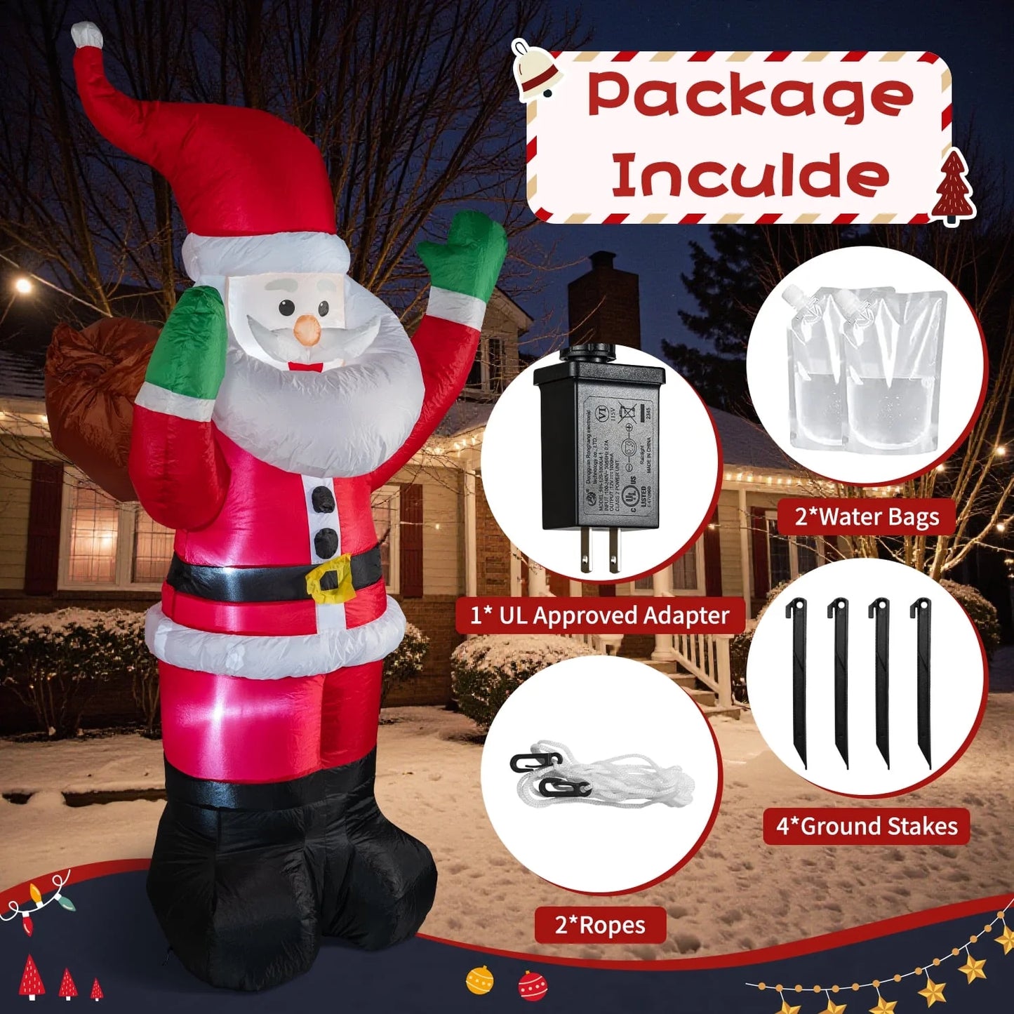 6Ft Christmas Inflatable Santa Claus with Gift Bag, Built in LED Lights, Outdoor Christmas Decor for Yard Lawn Garden, Indoor Xmas Decorations, Holiday Party Blow up Decor
