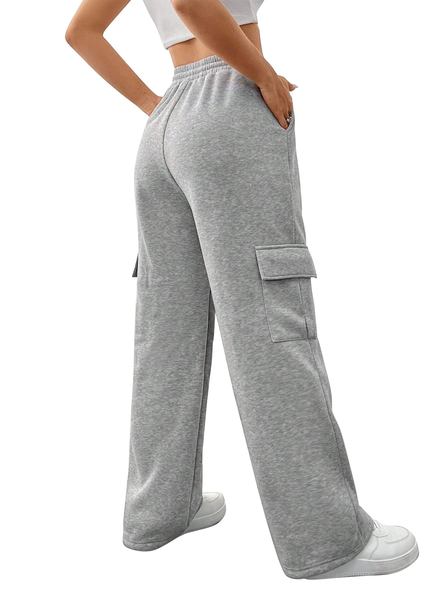 Womens Cargo Sweatpants Baggy Fleece High Waisted Joggers Sweat Pants Athletic Pants with Pockets