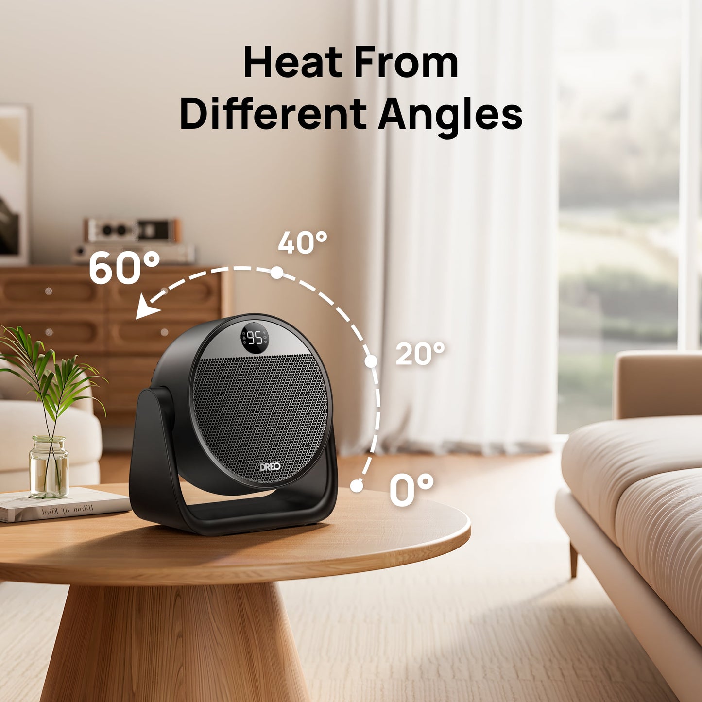 Heater, Space Heater with 60° Adjustable Tilt, 1500W Electric Heaters for inside with Thermostat, 8 Safety Protections, 12H Timer, 3 Modes, Remote, Portable Heater for Home, Office