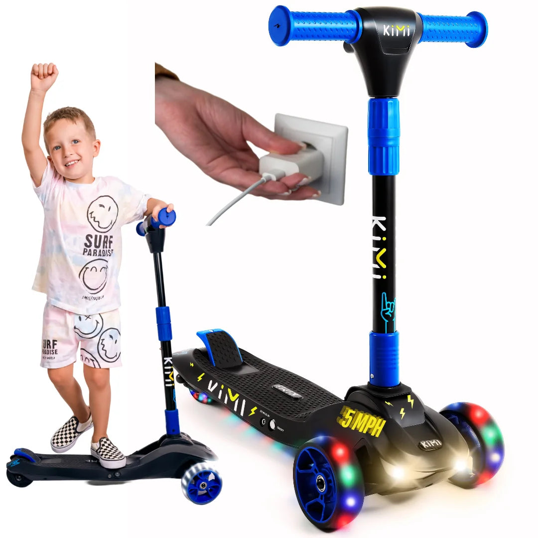 Foldable 3-Wheel Electric Scooter for Kids, Adjustable, Age 2-9, 5Mph, Lights, 10 Miles Range, Charger Included