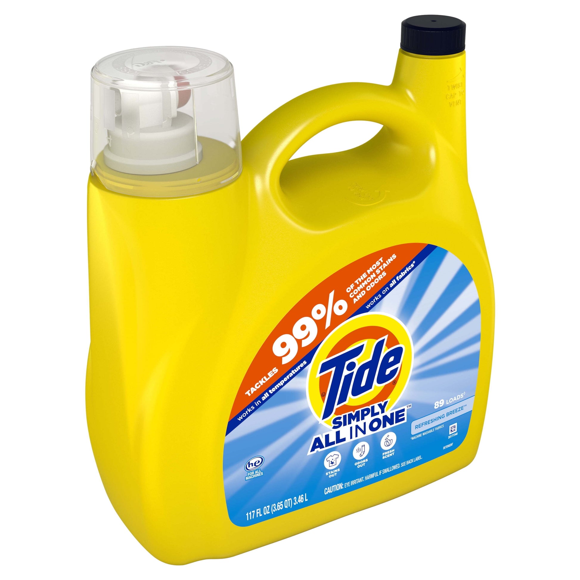 Simply Laundry Detergent Liquid All-In-One, Refreshing Breeze Scent, 117 Fl Oz, 89 Loads