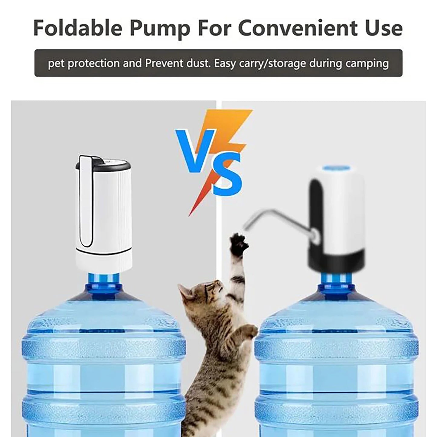 Water Dispenser - 3 or 5 Gallon, Foldable Bucket Water Pump, Portable Automatic Water Dispenser Pump for Camping, Travel, Home, Kitchen, Office, Compatible with Most of 2-5 GAL Water Bottles