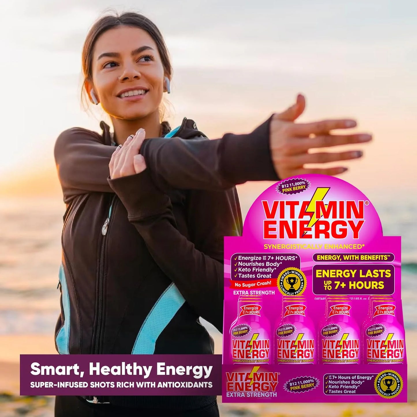 B12 Extra Strength Shot, Pink Berry, 12 Pack – 260Mg Natural Caffeine, 11,000% DV B12 & B6, Zero Sugar, 1.93 Fl Oz