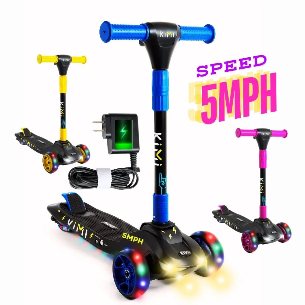 Foldable 3-Wheel Electric Scooter for Kids, Adjustable, Age 2-9, 5Mph, Lights, 10 Miles Range, Charger Included