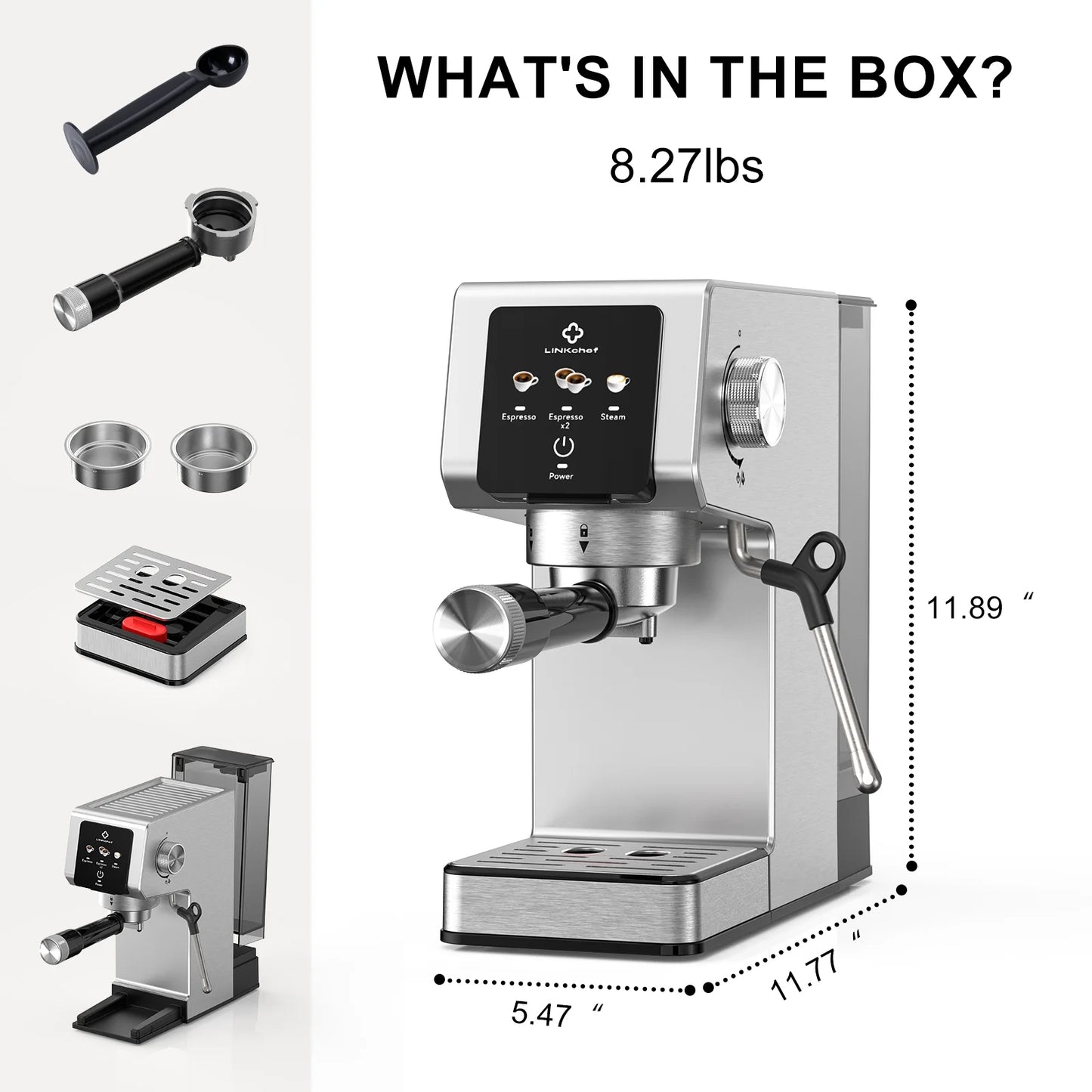 Espresso Machine 20 Bar, Professional Espresso Maker with Milk Frother Steam Wand