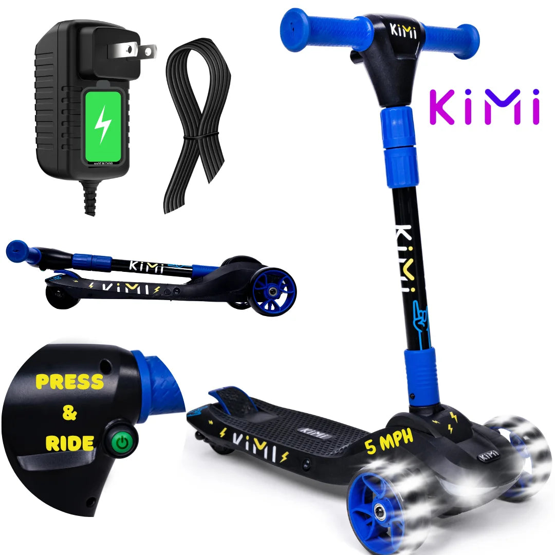 Foldable 3-Wheel Electric Scooter for Kids, Adjustable, Age 2-9, 5Mph, Lights, 10 Miles Range, Charger Included