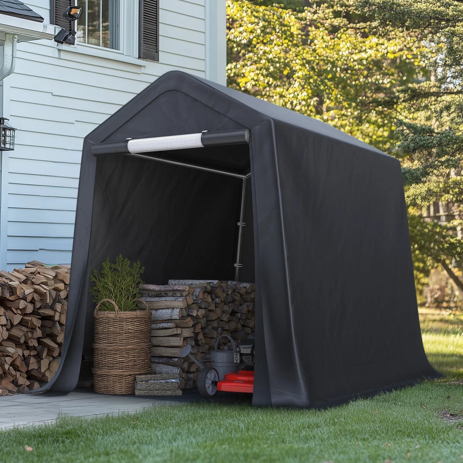 6X6 Ft Carport Outdoor Portable Storage Shelter Shed Carport, Gray
