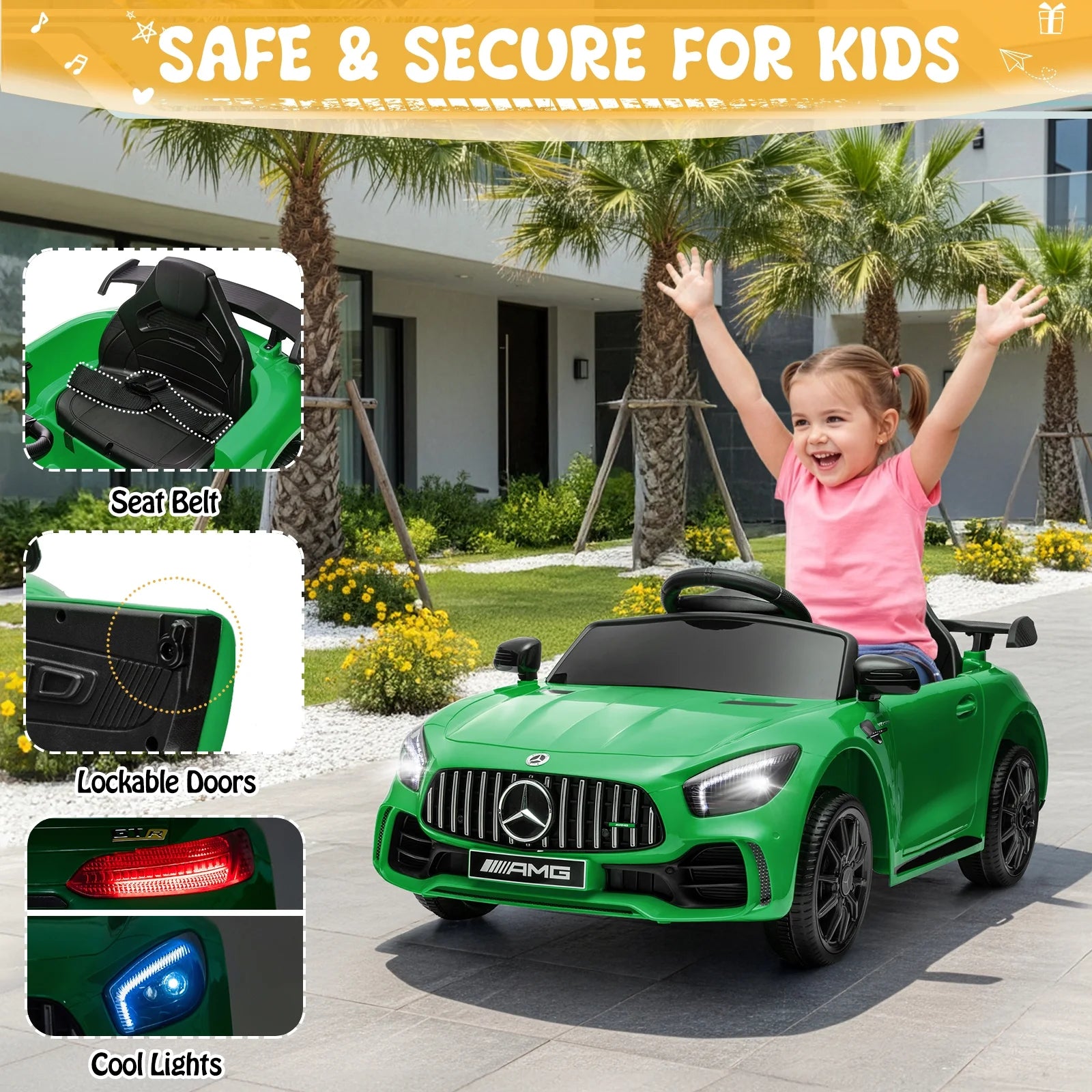 12V Licensed Mercedes-Benz Electric Ride on Cars Toys for Kids, Power Wheels with Parent Remote Control, Green