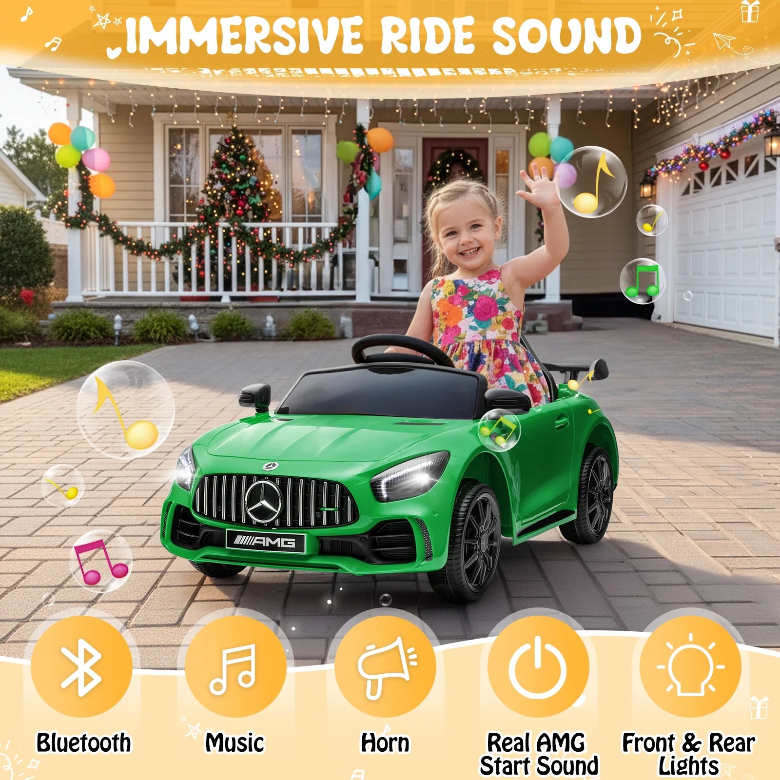 12V Licensed Mercedes-Benz Electric Ride on Cars Toys for Kids, Power Wheels with Parent Remote Control, Green