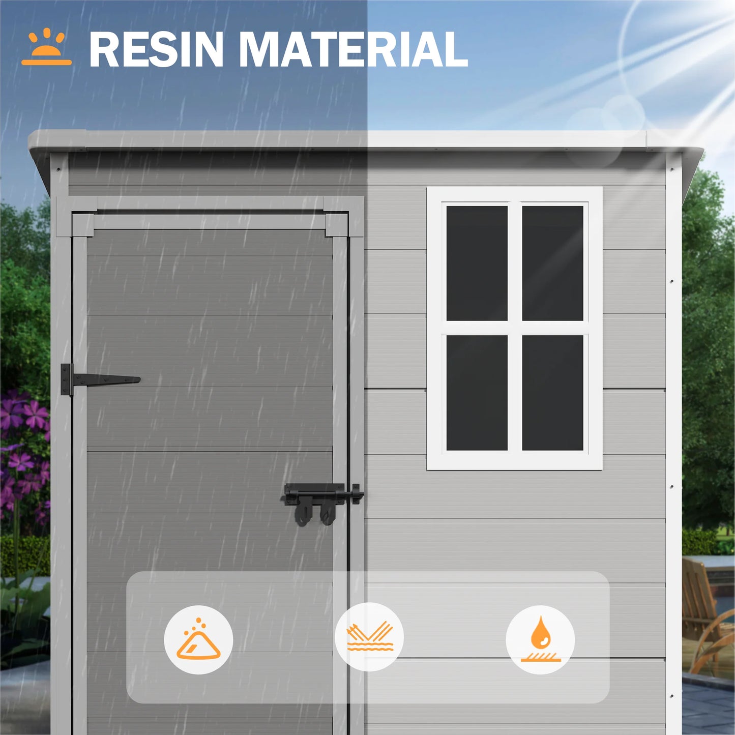 Outdoor Storage Shed 5X3 FT, Resin Garden Shed for Backyard, Patio, Lawn, Grey & White