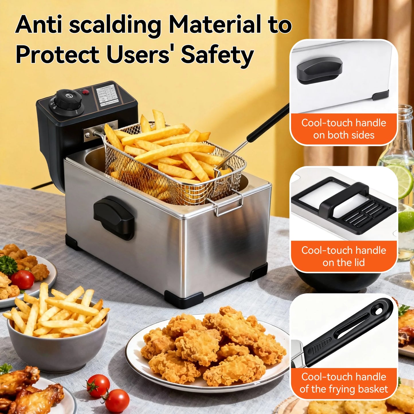 Deep Fryer with Baskets, 3.5QT Electric Fryer with Adjustable Temp & Timer, Nonstick Tank for Chicken & Fries