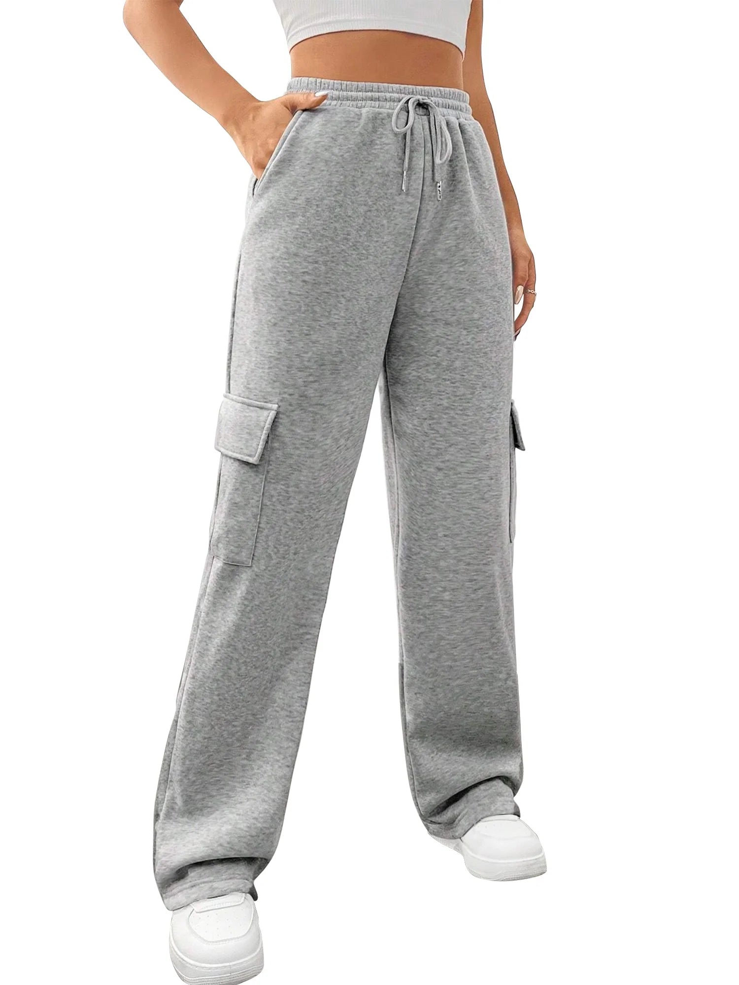 Womens Cargo Sweatpants Baggy Fleece High Waisted Joggers Sweat Pants Athletic Pants with Pockets