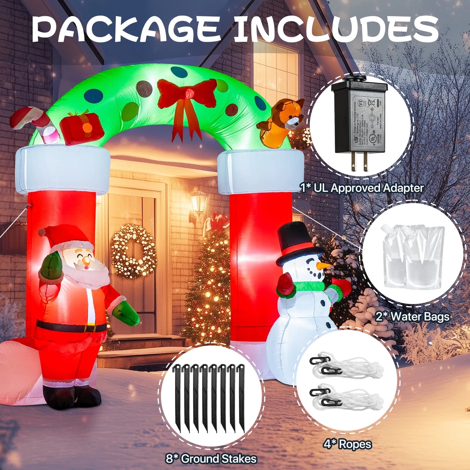 8.2Ft Christmas Inflatables Archway with Santa & Snowman, Christmas Arch Blow up Yard Decorations and Built-In LED Lights for Party Indoor, Outside, Garden, Lawn
