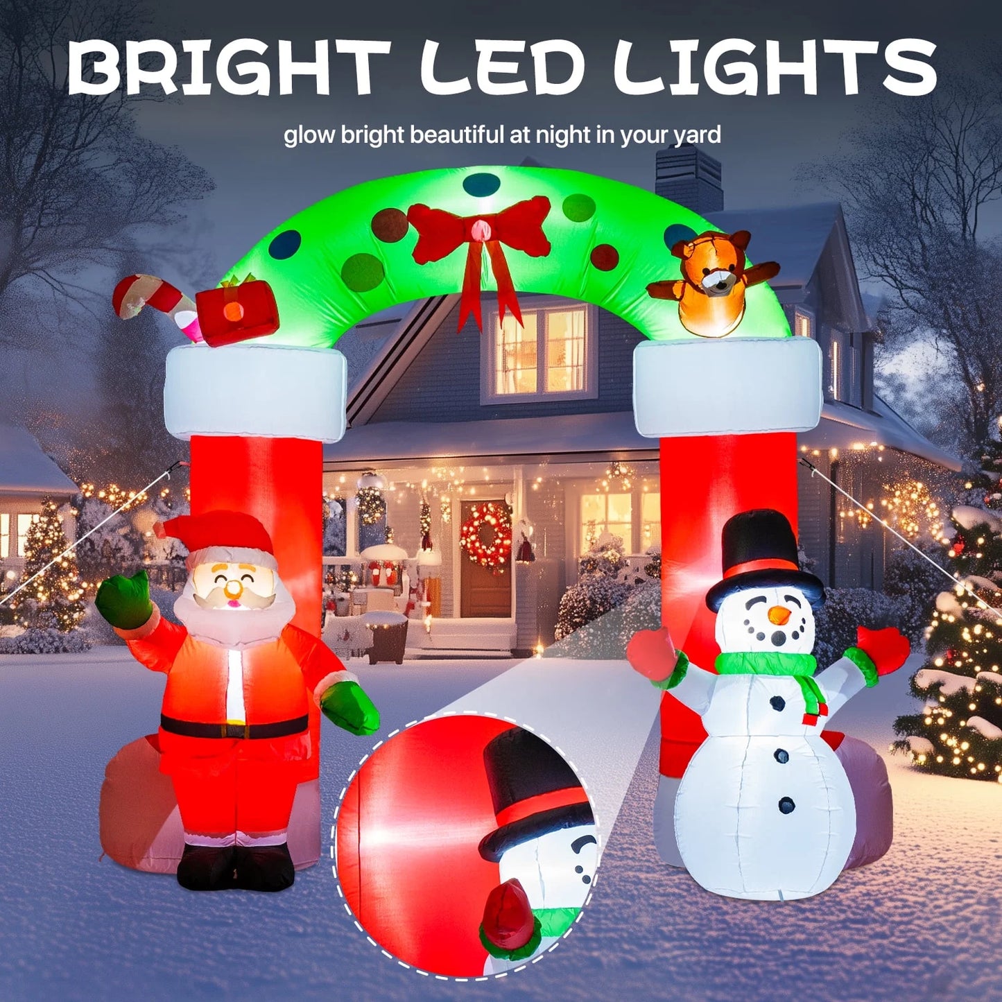 8.2Ft Christmas Inflatables Archway with Santa & Snowman, Christmas Arch Blow up Yard Decorations and Built-In LED Lights for Party Indoor, Outside, Garden, Lawn